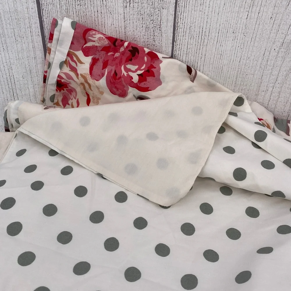 Cath Kidston Duvet Cover King Raspberry Roses Floral Gray Polka Dot Reversible